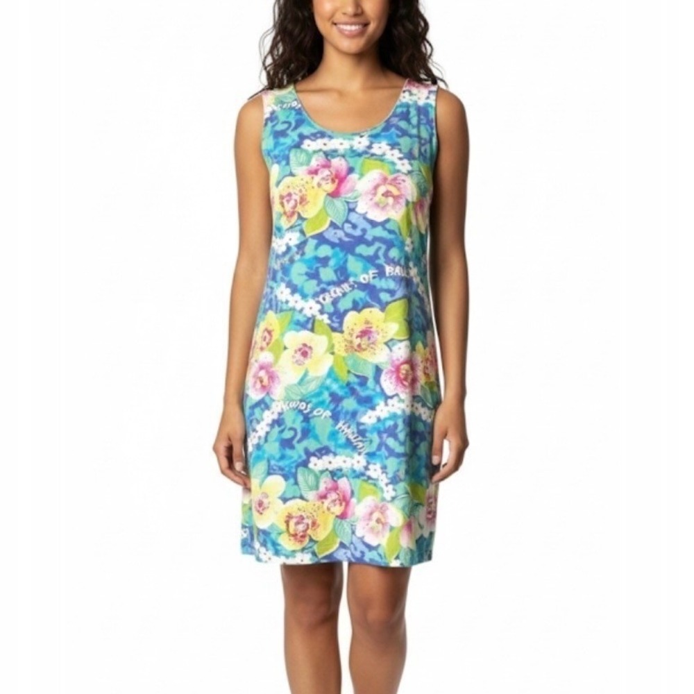 Vintage Jams World Orchids of Hawaii Floral Print Sleeveless Mini Dress Size S